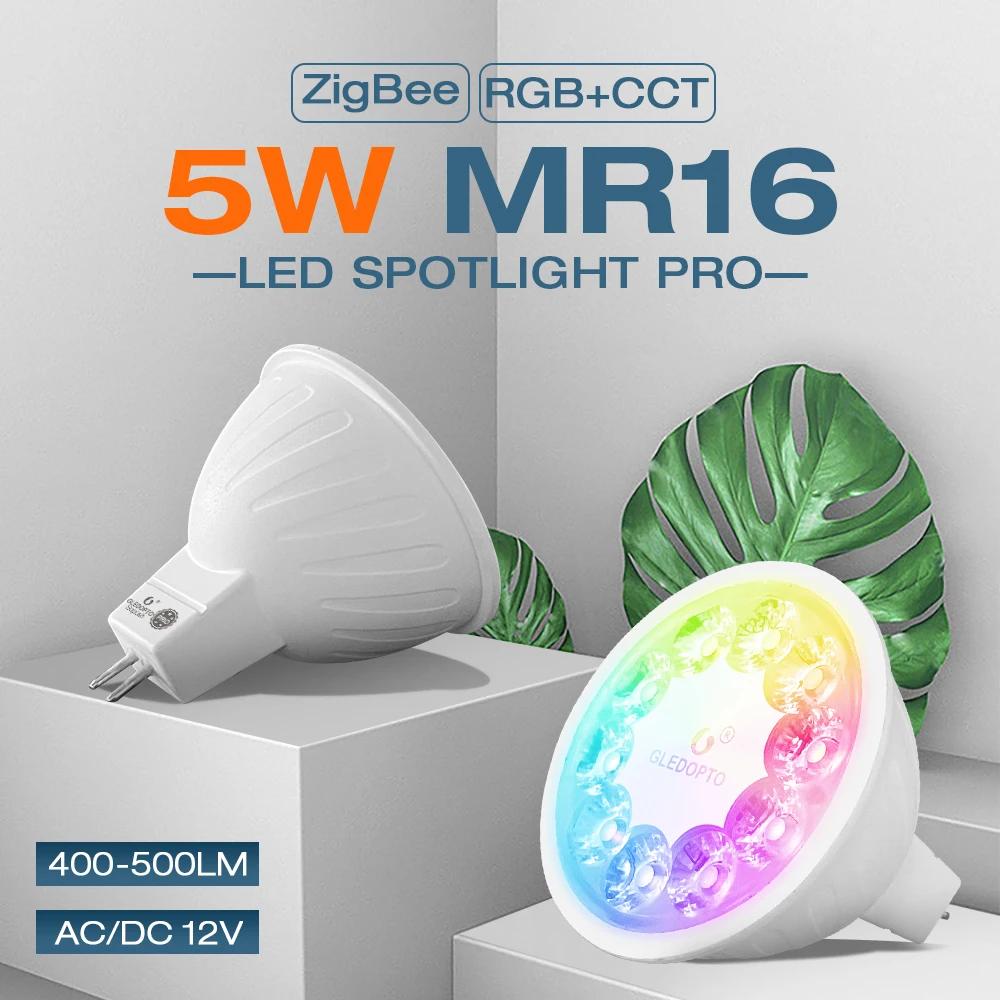 Gledopto Zigbee 3.0 LED ƮƮ, 5W MR16 Pro RGB + CCT 400  500LM AC/DC12  24V, Tuya  ˷ ܺ RF  ۵